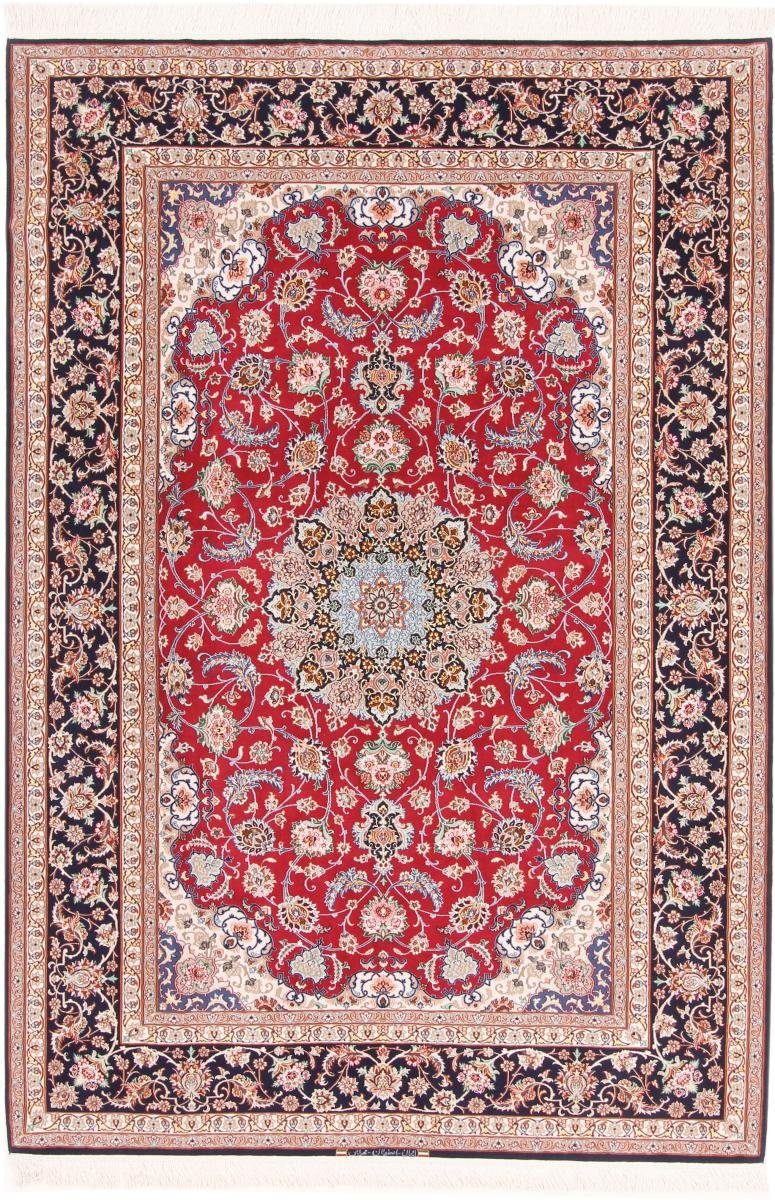 Orientteppich Isfahan Seidenkette 164x243 Handgeknüpfter Orientteppich, Nain Trading, rechteckig, Höhe: 6 mm