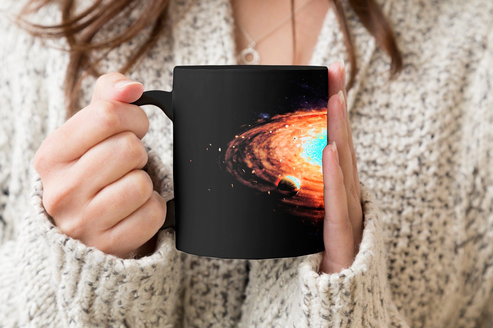 realistische des Sonnensystems, Eine Illustration Keramik, MuchoWow Zaubertasse, Farbwechsel, Teetasse, Kaffeetassen, Geschenk Tasse