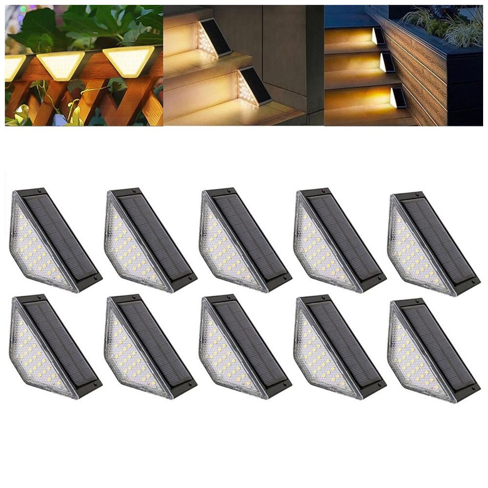 QUBEBU LED Gartenleuchte Solar-Terrassenleuchten, 2/4/6/8/10 Stück, Solar-Stufenleuchten, 3000K, 4.5V/120mah Solarmodul, Batterielebensdauer: 8-10 Stunden., für Terrasse, Treppe, Veranda, Zaun, Weg, Garten, Patio, Hof.