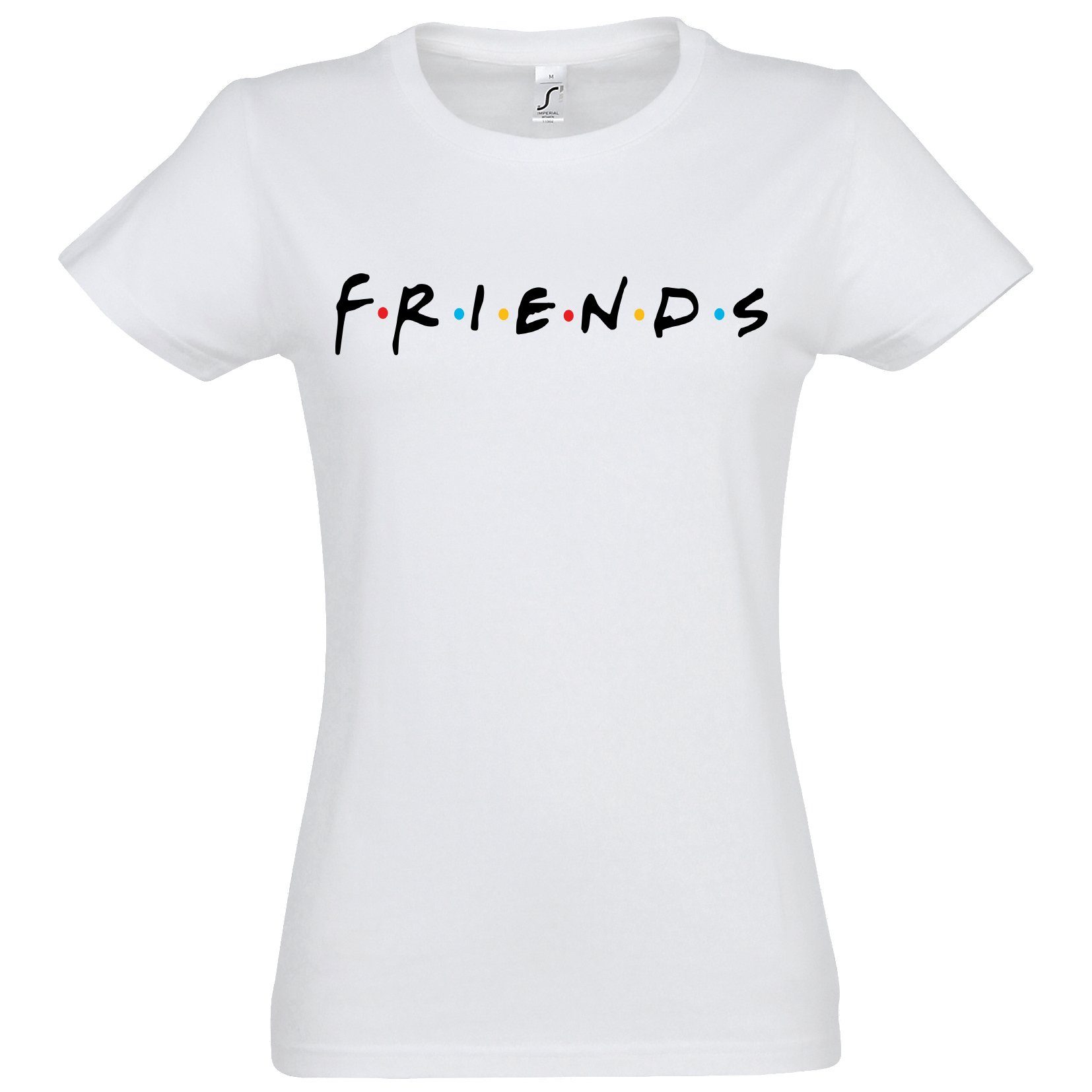 mit Damen T-Shirt Weiß Frontprint, Logo Youth trendiger Friends Shirt Designz Spruch
