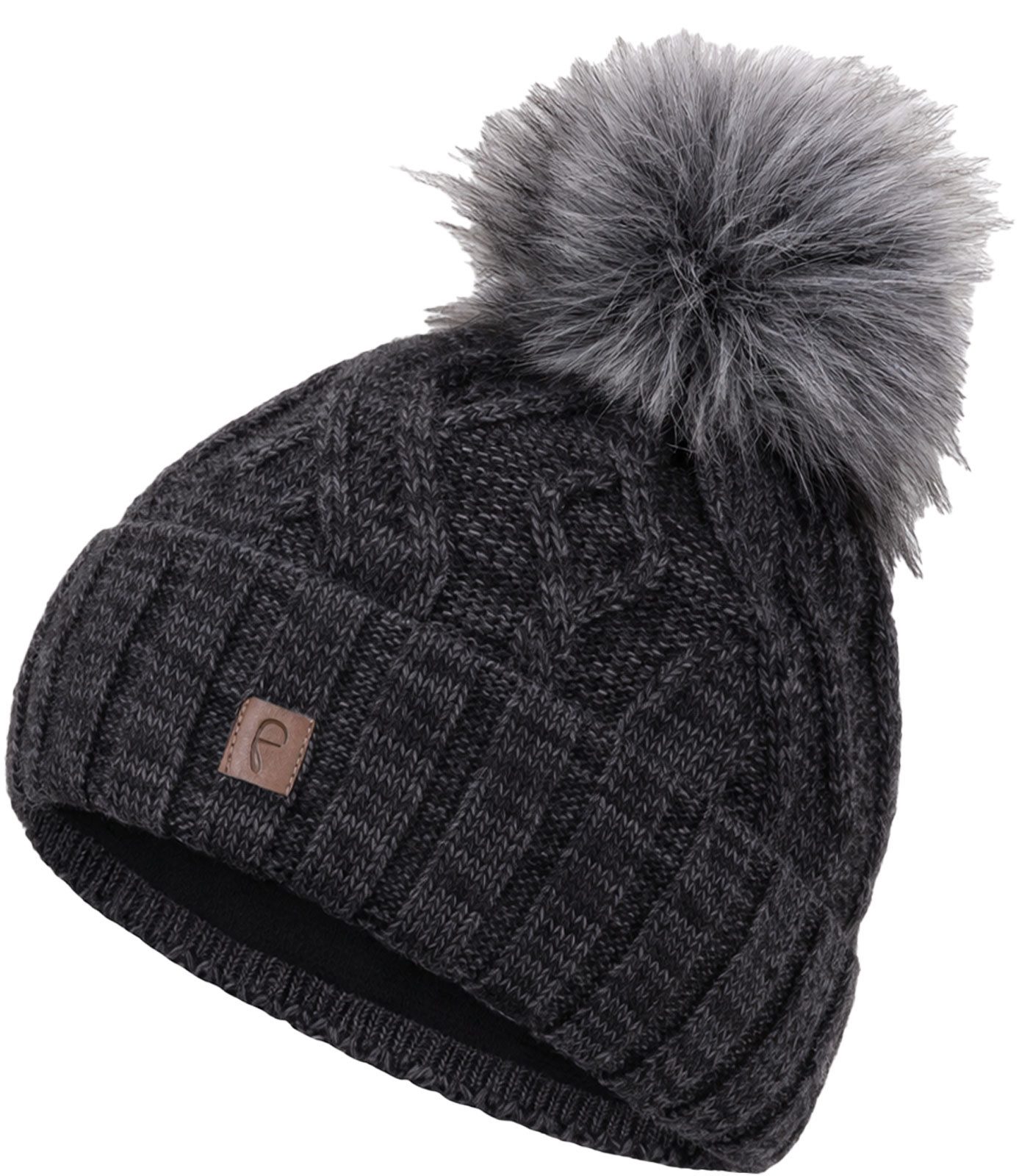 Faera Bommelmütze Wintermütze Damen Herren Mütze Beanie Haube gefüttert Bommelmütze