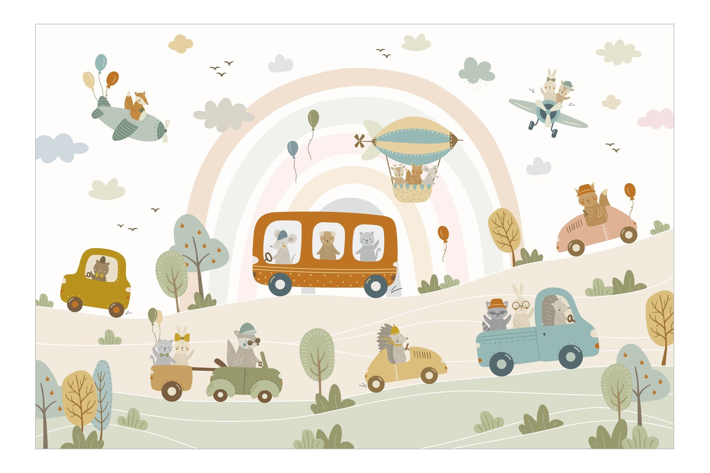 Bilderdepot24 Kindertapete Tiere Verkehr Kinderzimmer Ballon, Glatt, Matt, günstig online kaufen