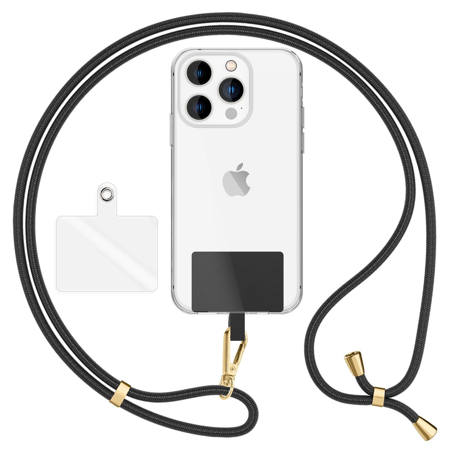 Nalia Handykette Universal Smartphone, Uni Lanyard mit Karabiner (gold) & 2 Pads / 160cm Band / Handykette