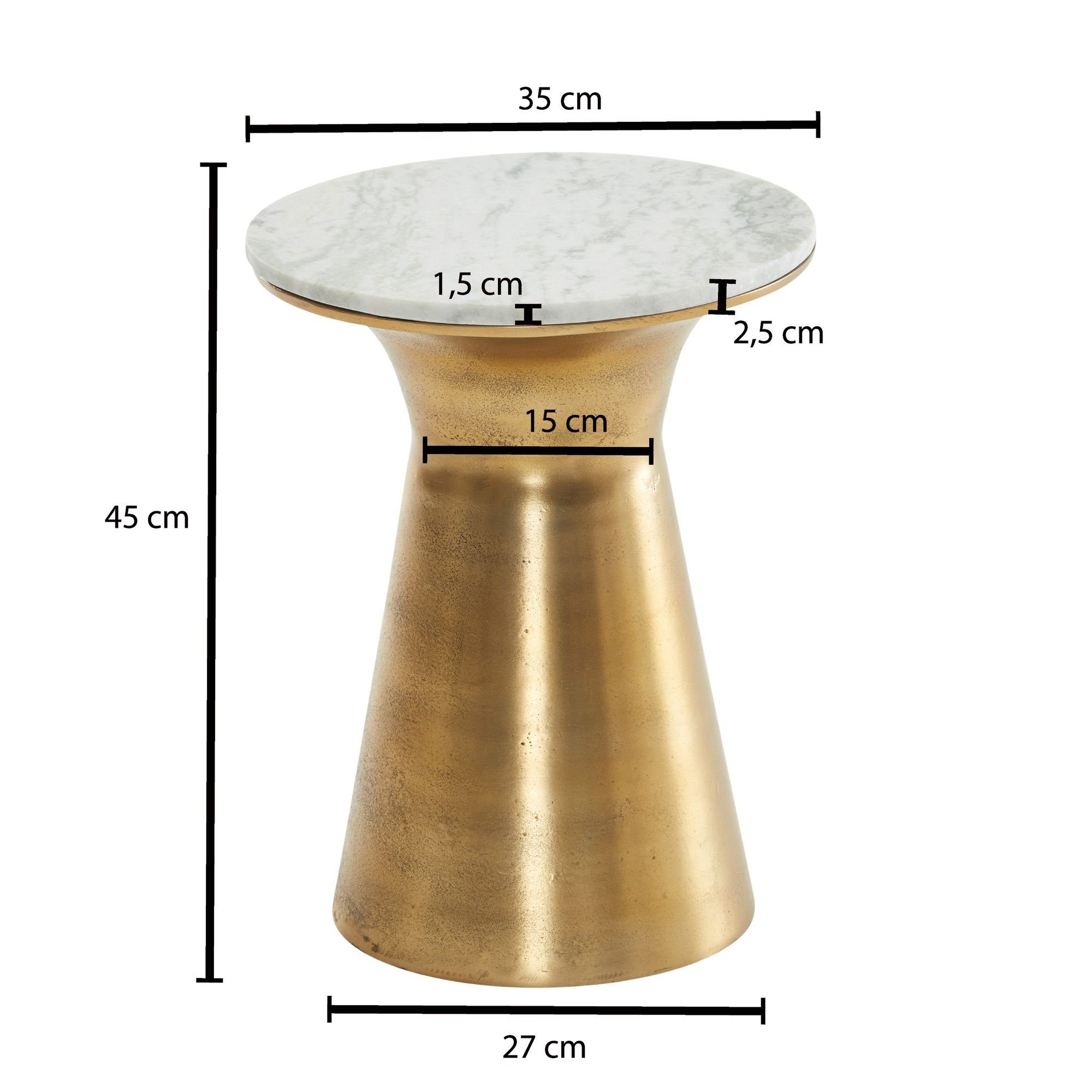 goldenem cm) KADIMA mit luxuriös DESIGN Beistelltisch Metallgestell Marmor (35x35x45 Sofatisch,
