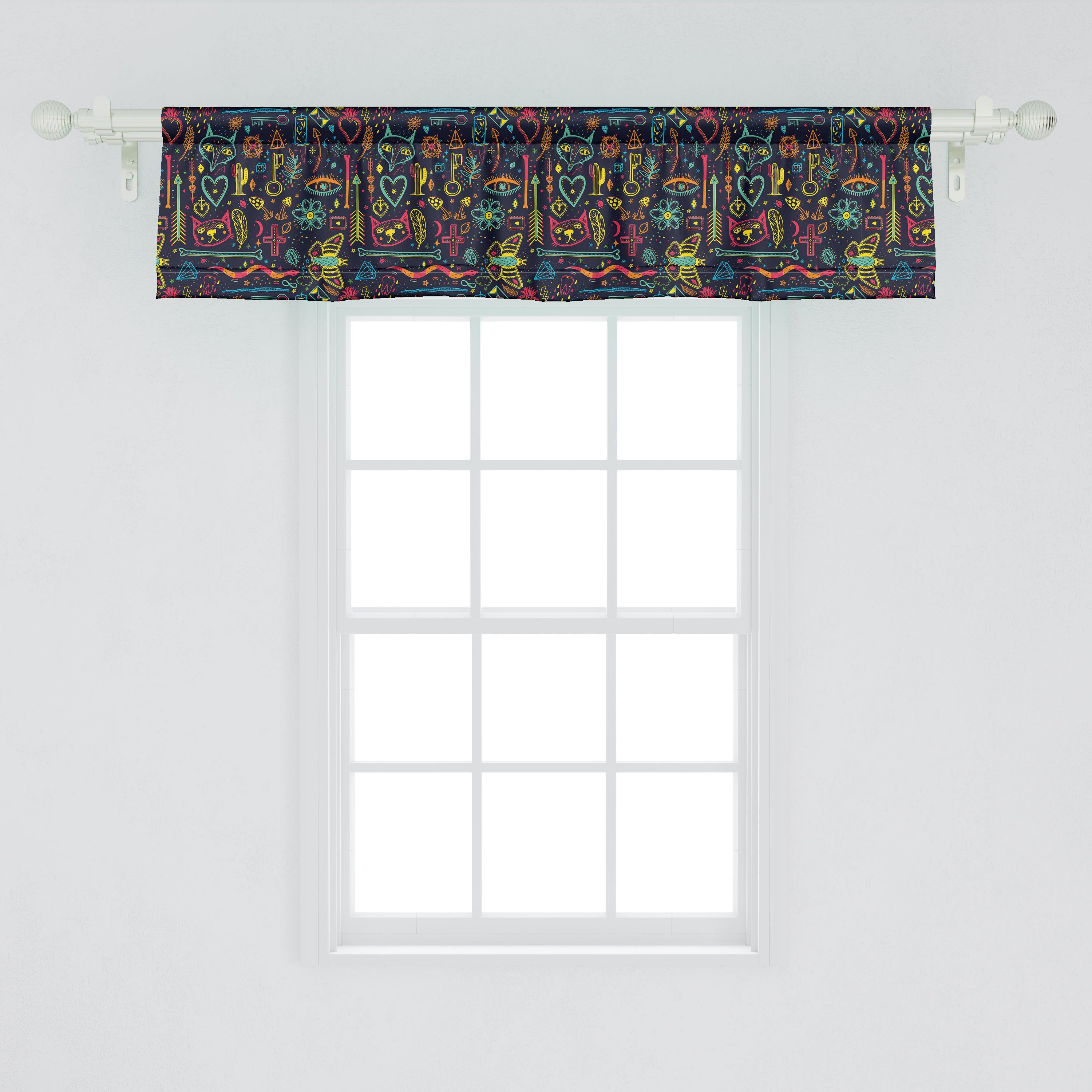 Scheibengardine Vorhang Dekor Abakuhaus, für Microfaser, Küche Kunst Halloween-Magie-Symbole Modern Volant Schlafzimmer Stangentasche, mit