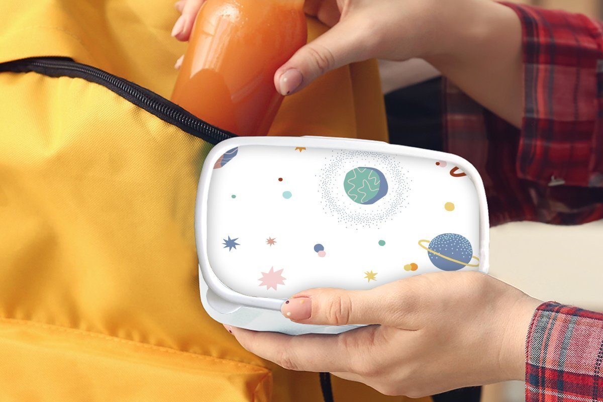 weiß Lunchbox für Kunststoff, MuchoWow Brotdose, (2-tlg), Kinderzimmer für - Brotbox Jungs und - Sterne Kinder Weltraum, Mädchen und Erwachsene,