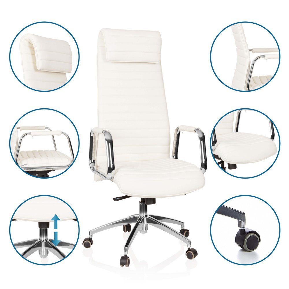 hjh OFFICE Drehstuhl Cremeweiß Luxus St), ASPERA mit 20 Bürostuhl Chefsessel ergonomisch Leder (1 Armlehnen