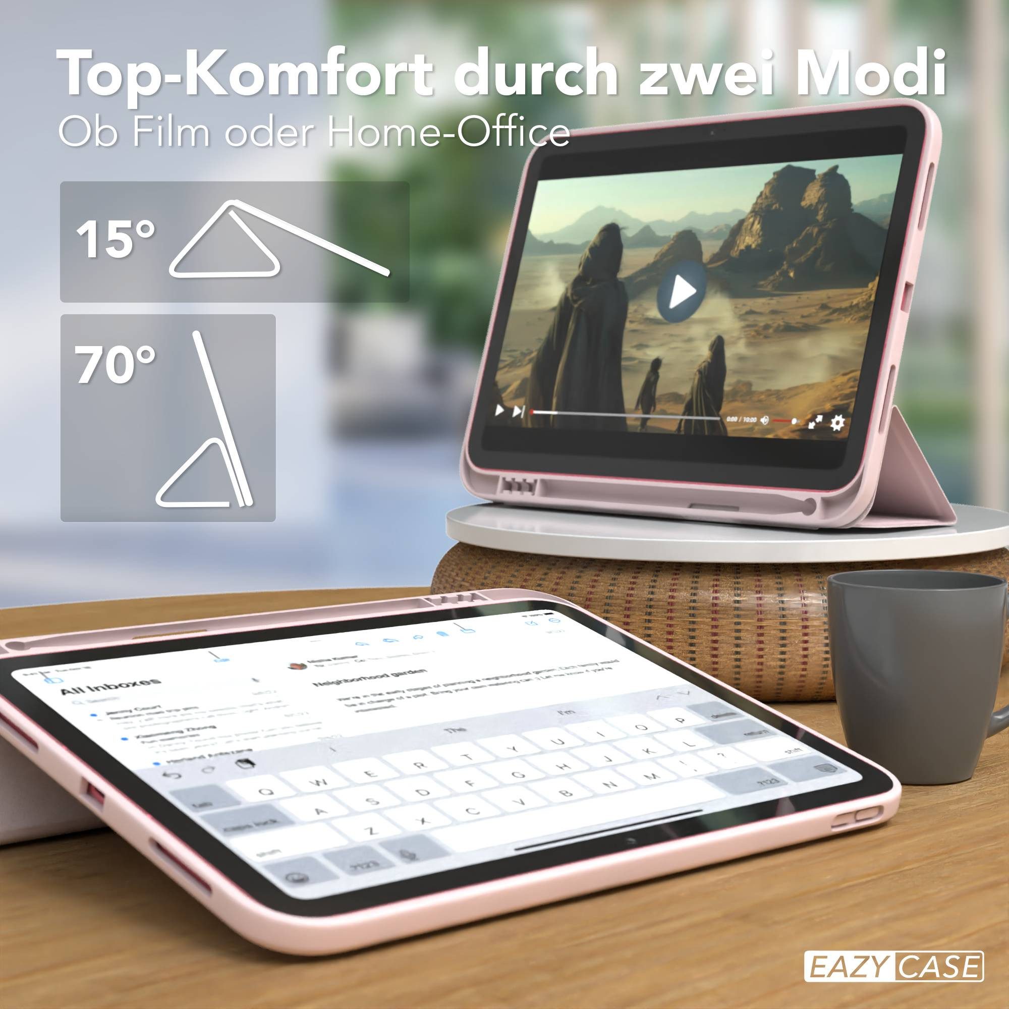 EAZY CASE Tablet-Hülle Penholder Smartcase für Apple iPad 10. Gen. (2022) 10,9 Zoll, Hülle mit Stifthalter magnetisch kratzfeste Tasche zum Aufkappen Rosa – Bild 5 von 5