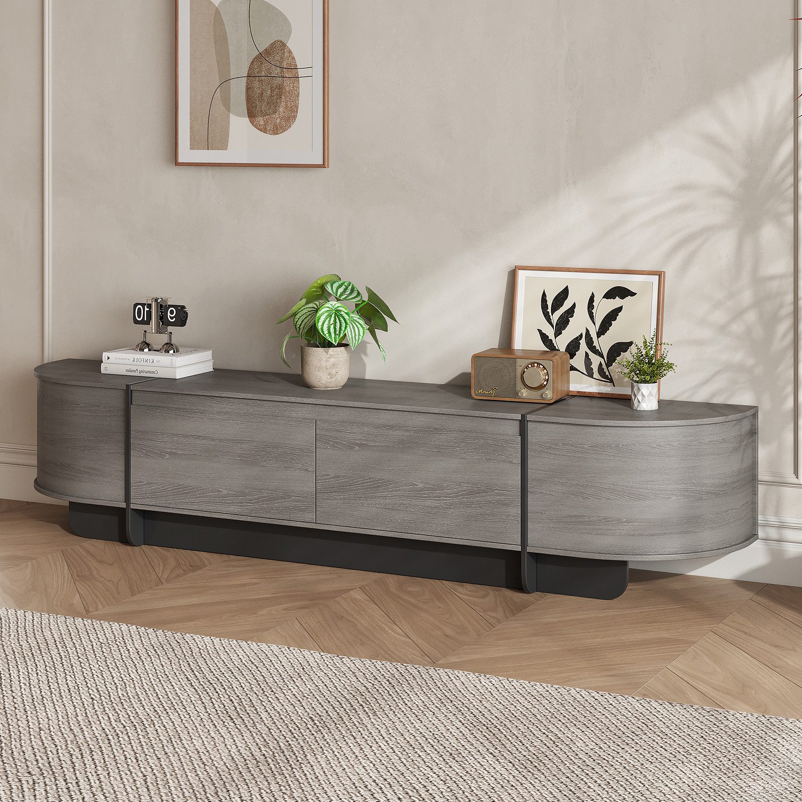 SVEYLXA TV-Schrank für Geräte bis 70 Zoll mit 2 Schubladen im Landhausstil günstig online kaufen