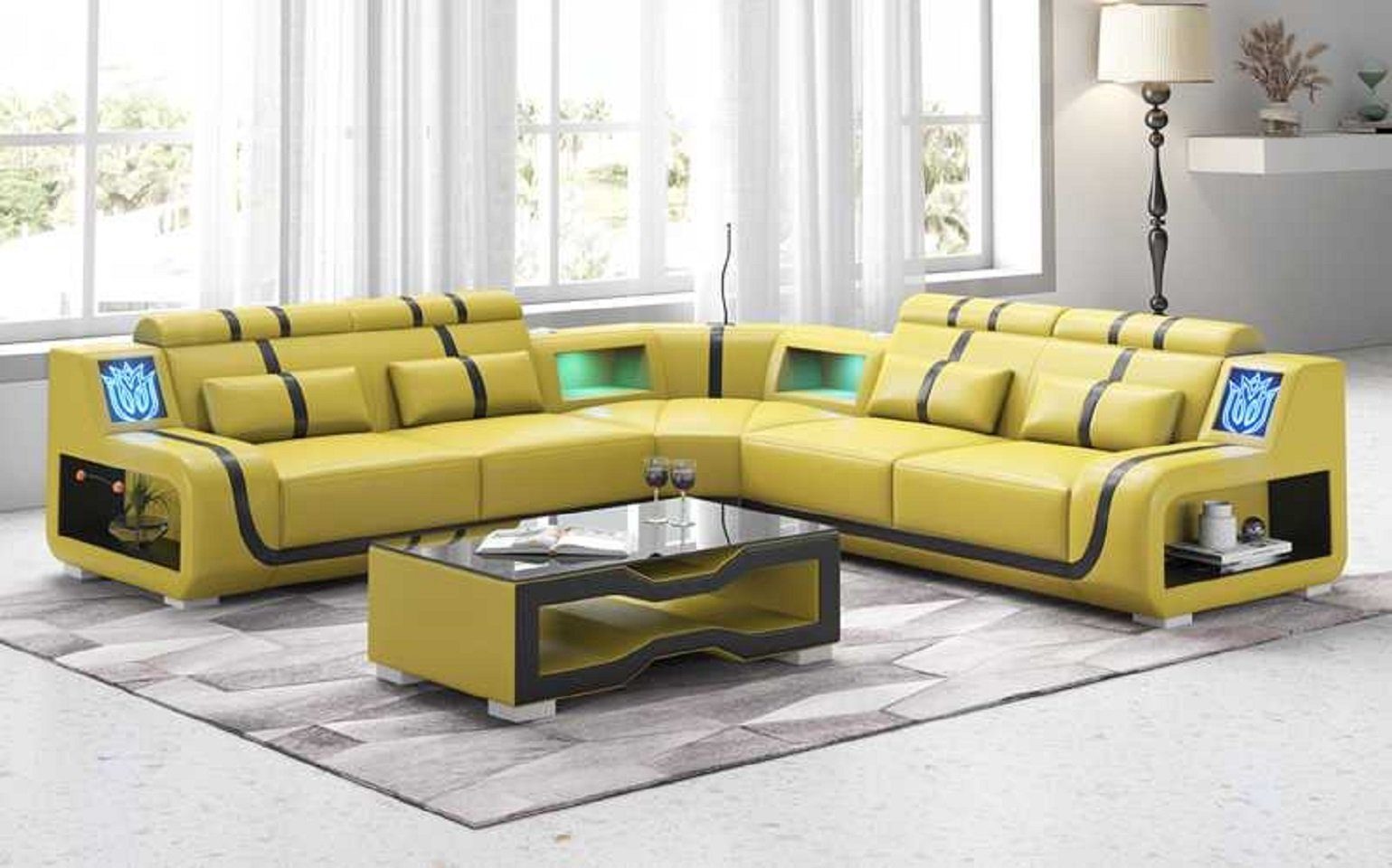 Made Europe Ecksofa Form 3 couchen Teile, L JVmoebel Kunstleder Sofas, Ecksofa Sofa Luxus in Couch Modern Gelb