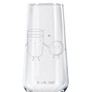 Mr. & Mrs. Panda Sektglas Milch Keks - Transparent - Geschenk, Spülmaschinenfeste Sektgläser, S, Premium Glas, Detailreiche Gravur