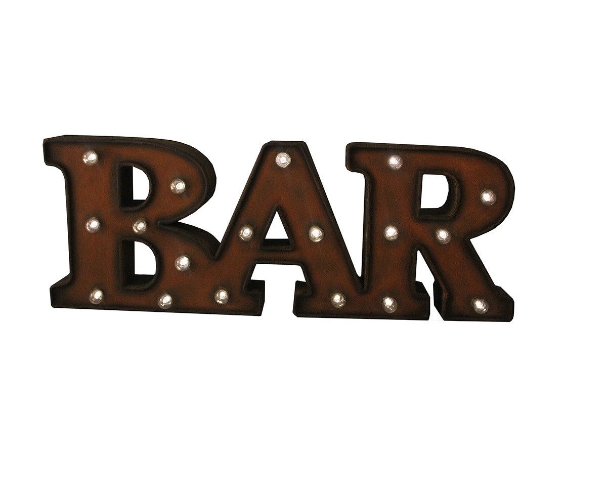 LED Dekoobjekt BAR Lampe Metall Wandlampe Blechschild Schwarz Industrial Antic Line