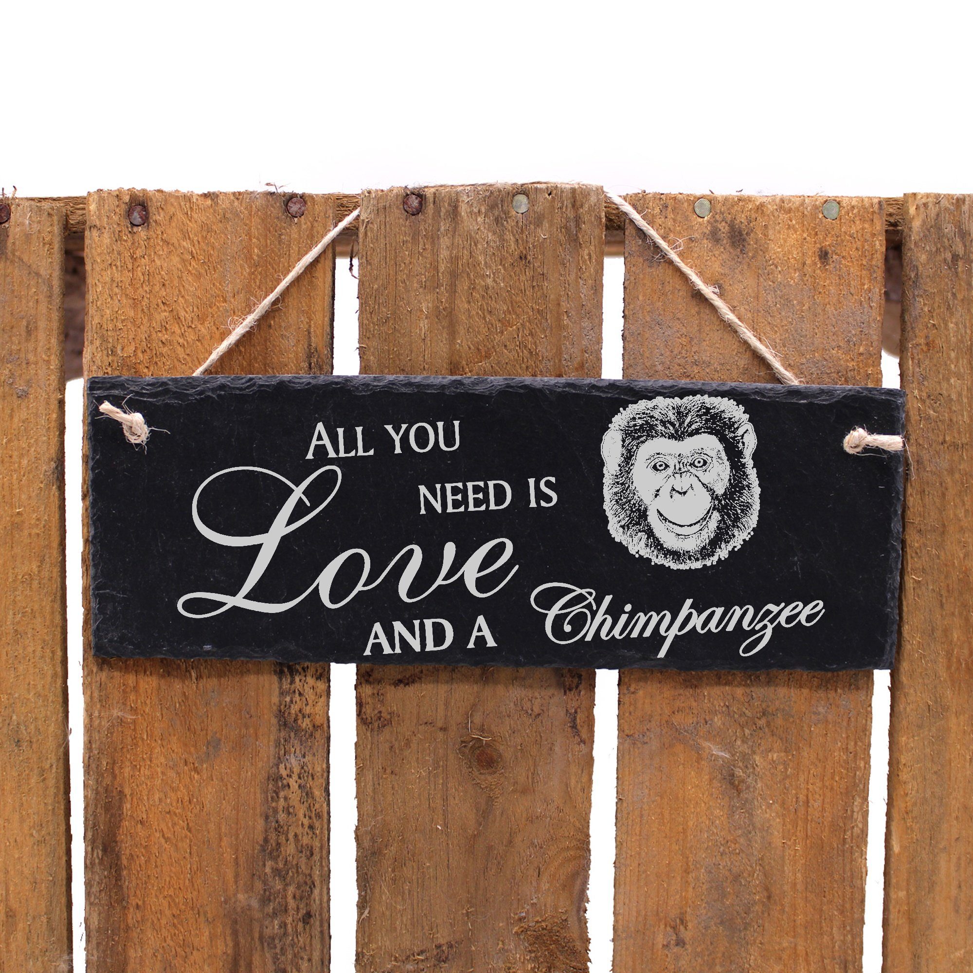 Dekolando Hängedekoration Affe Schimpanse Kopf Love is need and 22x8cm you All a Chimpanzee
