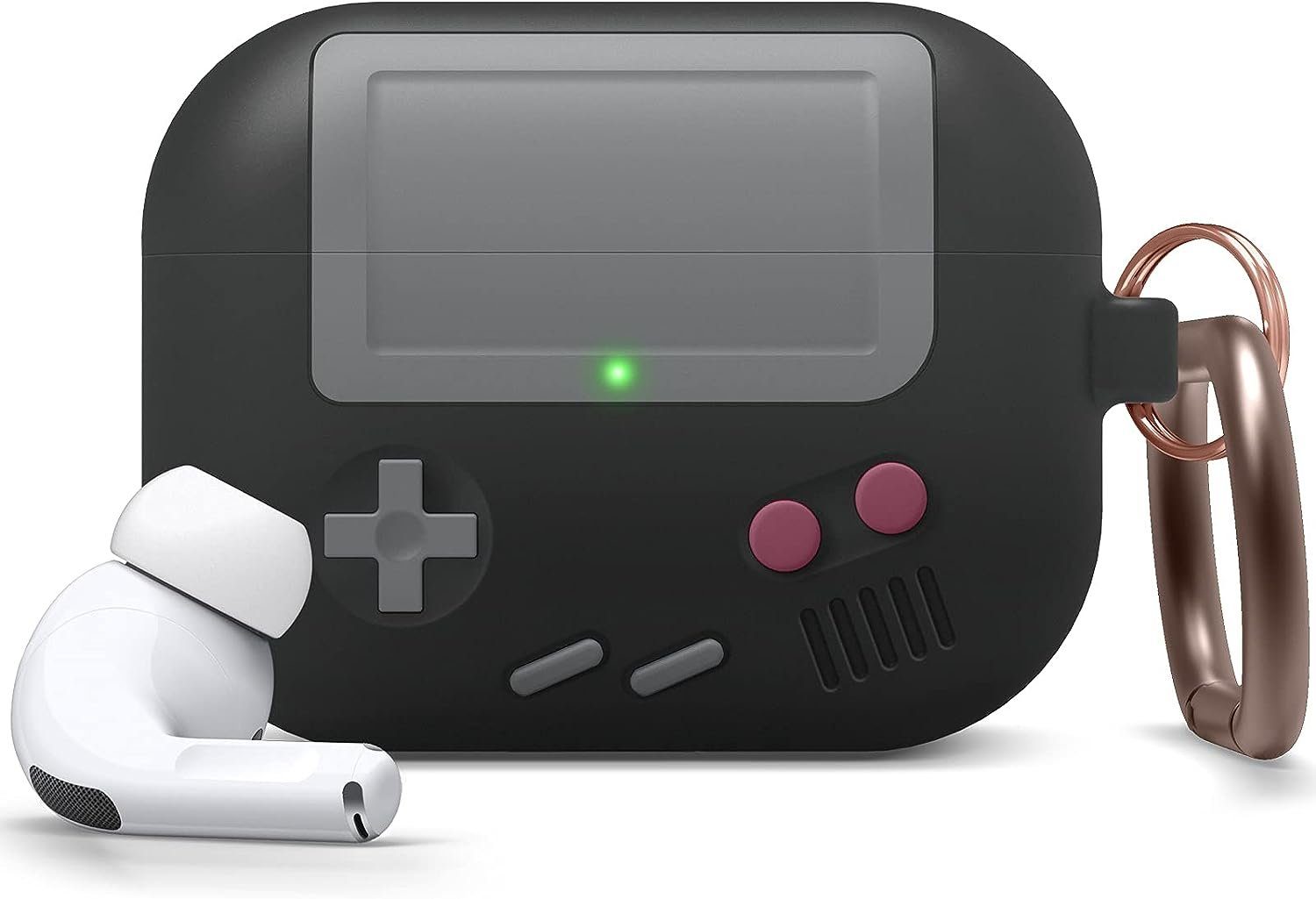 XDeer Kopfhörer-Schutzhülle Silikon Airpods Hülle Schutzhülle Game-Machine Design, slim fit Spielekonsole Case Cover mit Karabinerhaken