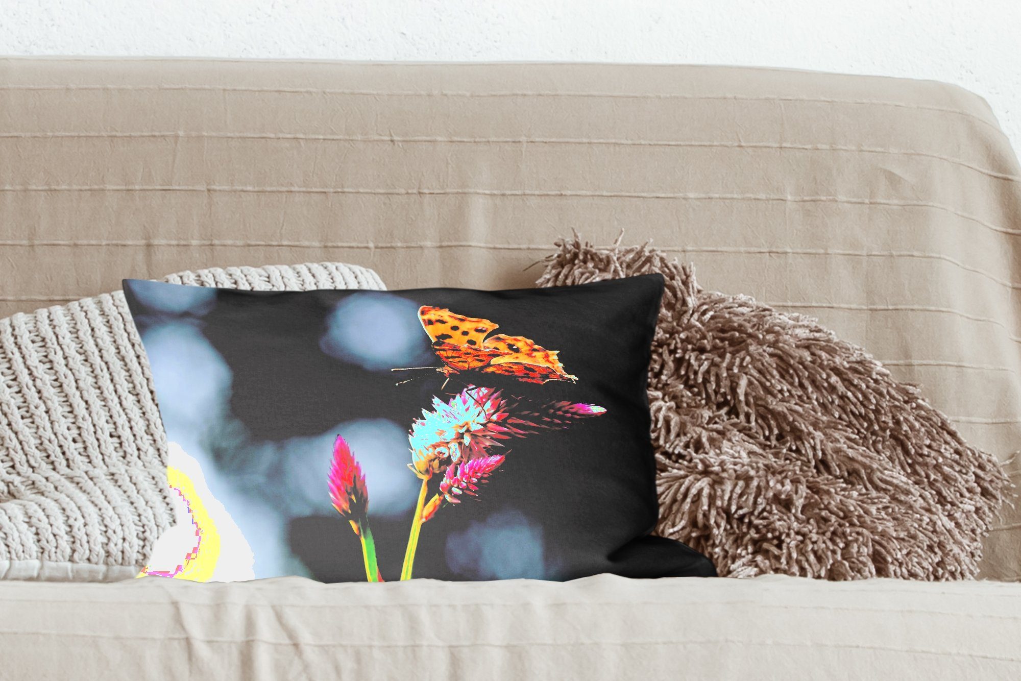 MuchoWow Dekokissen Schmetterling Dekoration, - Schlafzimmer Blumen mit Dekokissen Füllung, Insekten, - Zierkissen, Wohzimmer