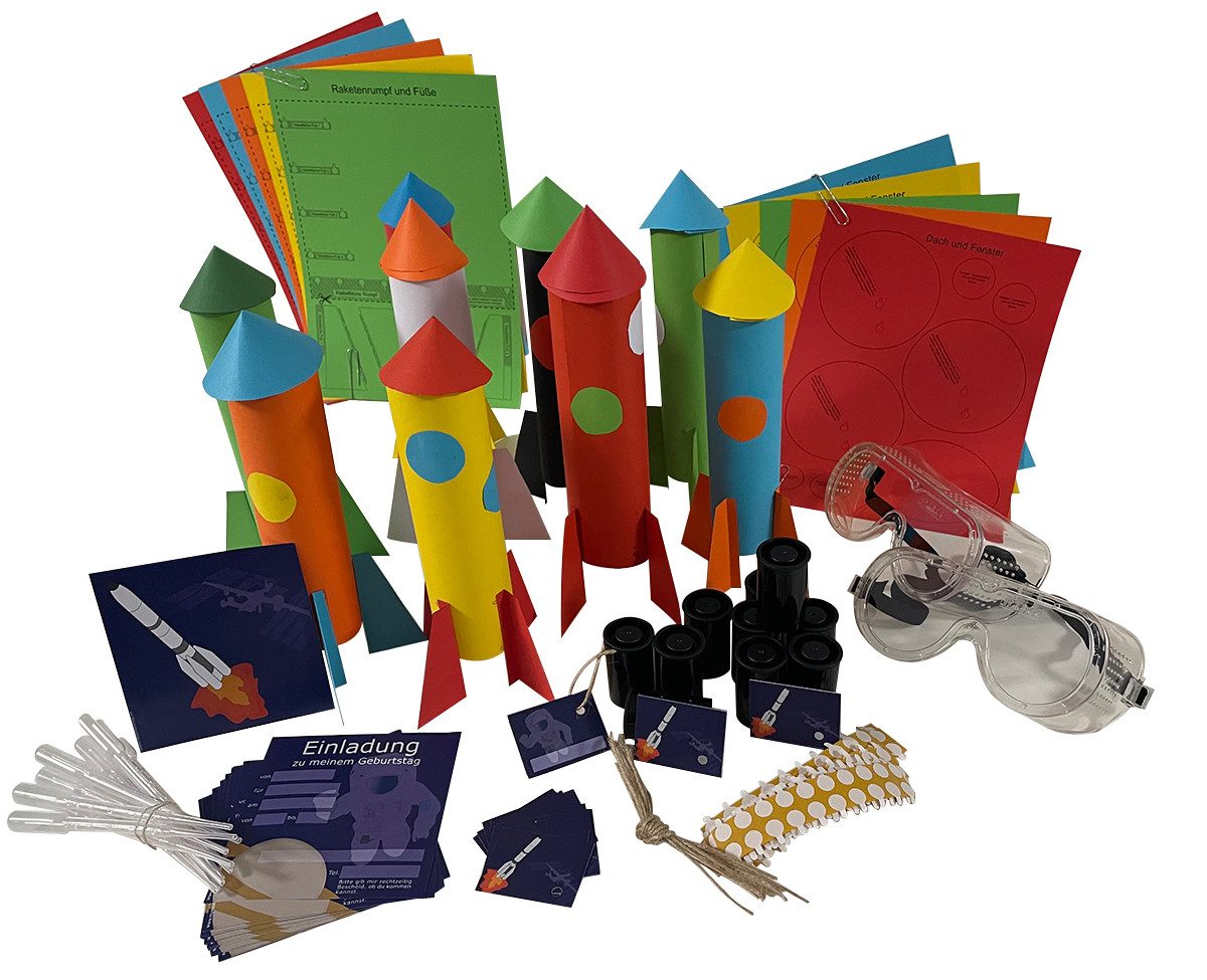 myExperimentSet Пригласительные открытки und Experimente für Weltraum/Raketen-Kindergeburtstagsparty, 10 Stück, Einladen, basteln, experimentieren