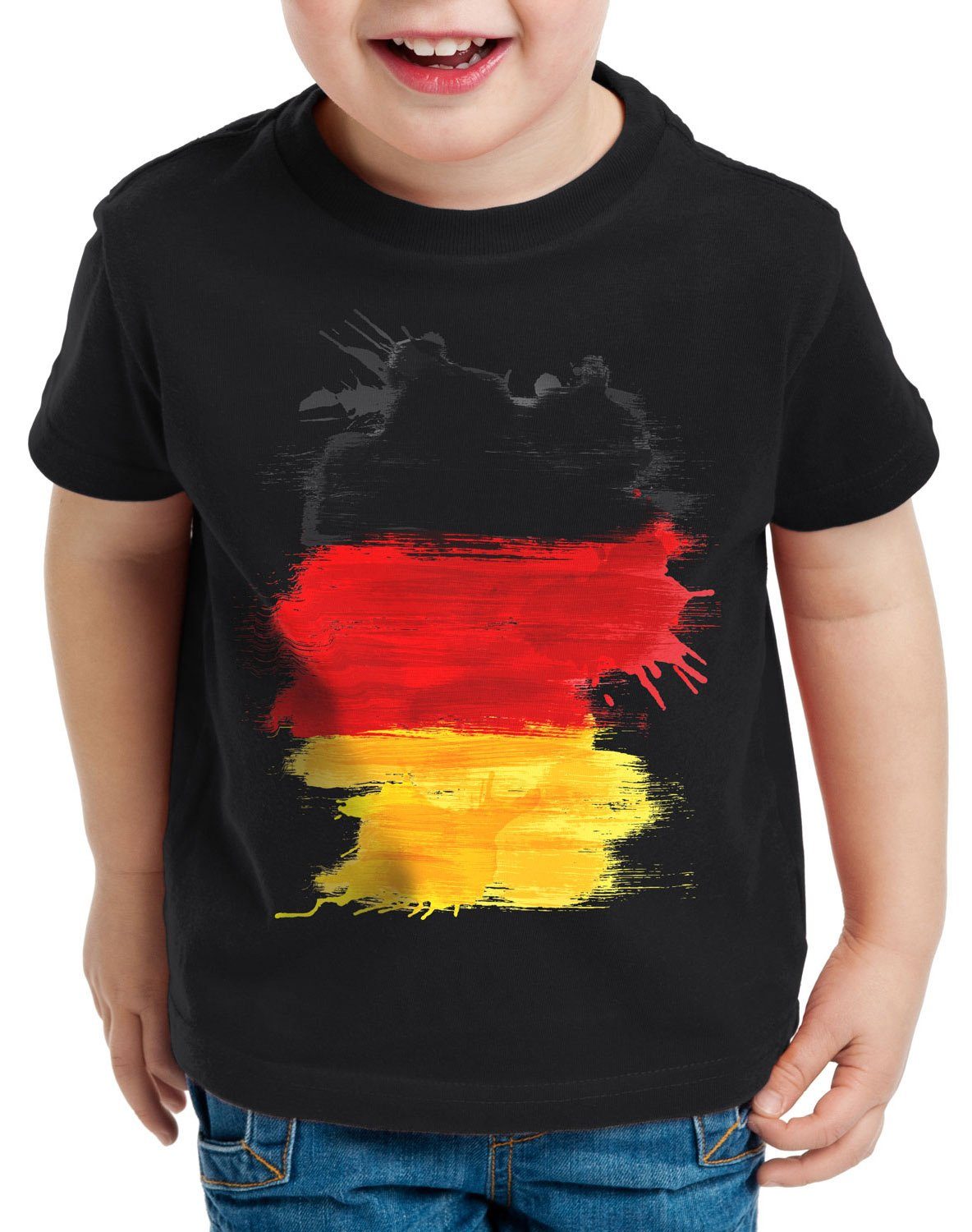 style3 Print-Shirt Kinder T-Shirt Flagge Deutschland Fußball Sport Germany WM EM Fahne schwarz