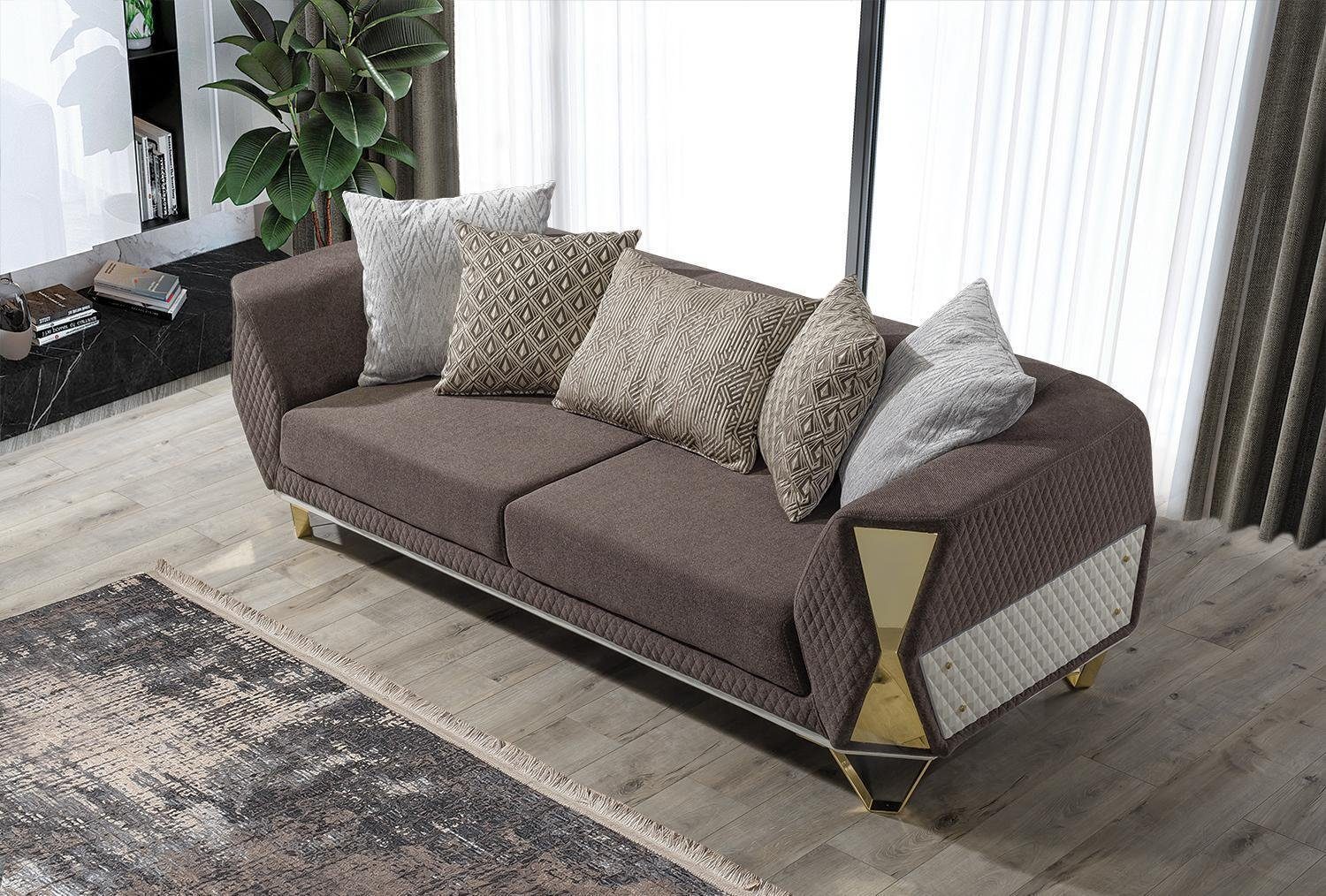 Sofa Stoff JVmoebel Dreisitzer Möbel grau 3 Couchen 3-Sitzer Sofas Wohnzimmer Couch Sitz