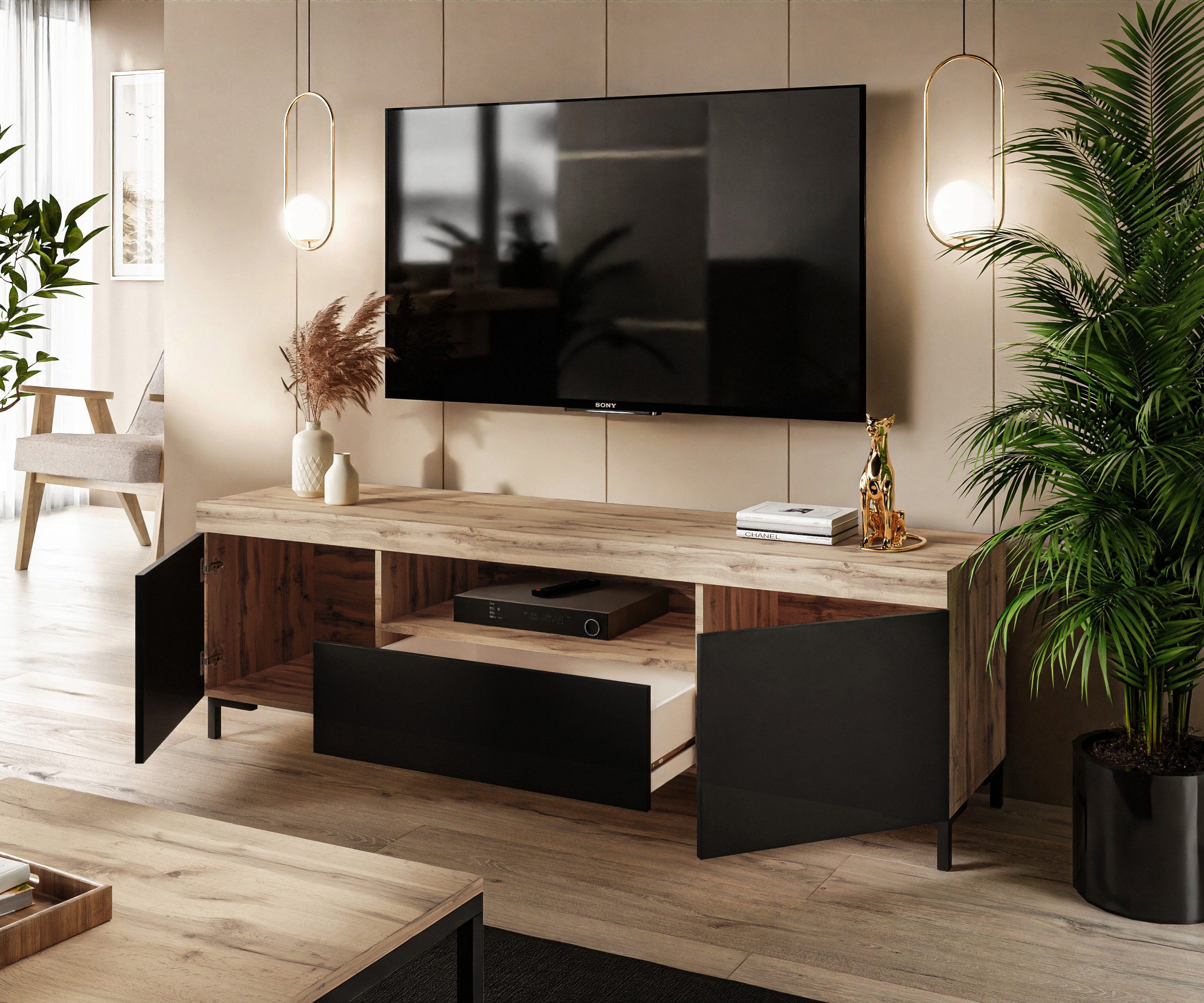 Lookway TV-Schrank YOSHI mit Beinen und Schublade im Industrial Design Breite: 170 cm