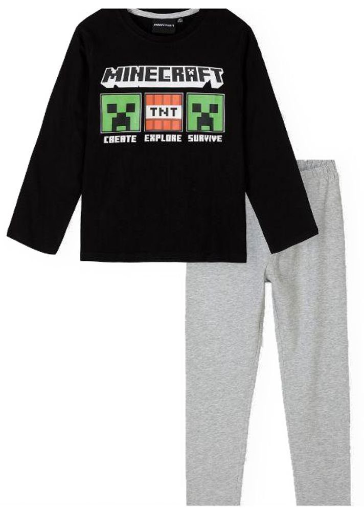 Kinder Schlafanzug Mädchen Minecraft + Jungen langer Pyjama Schlafanzug MINECRAFT