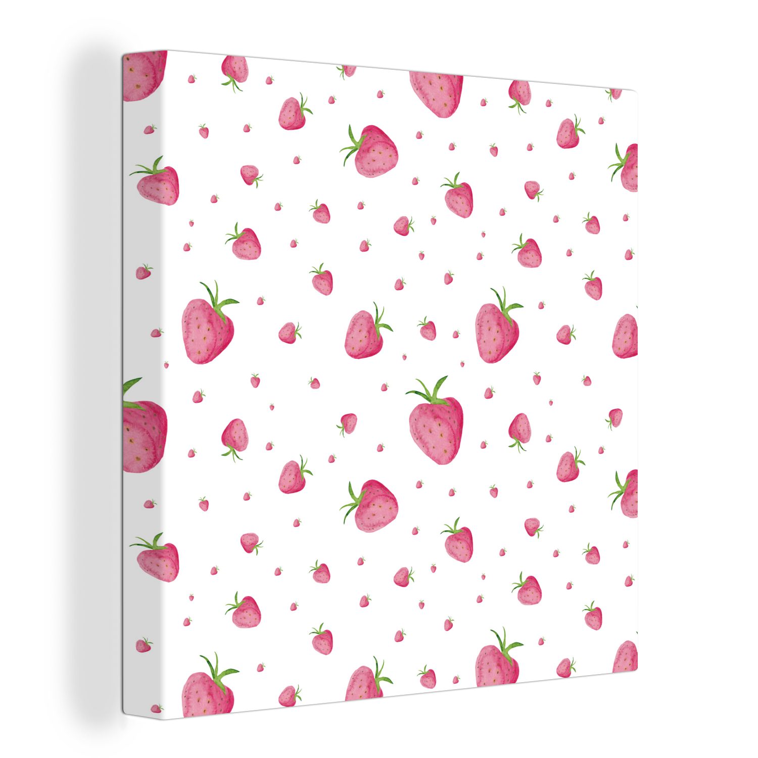 OneMillionCanvasses® Leinwandbild Erdbeere - Aquarell - Schablonen, (1 St), Leinwand Bilder für Wohnzimmer Schlafzimmer