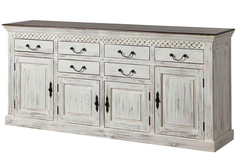 Massivmoebel24 Sideboard Mango / Akazie 200x45x90 weiß gewachst CASTLE-ANTIK #108