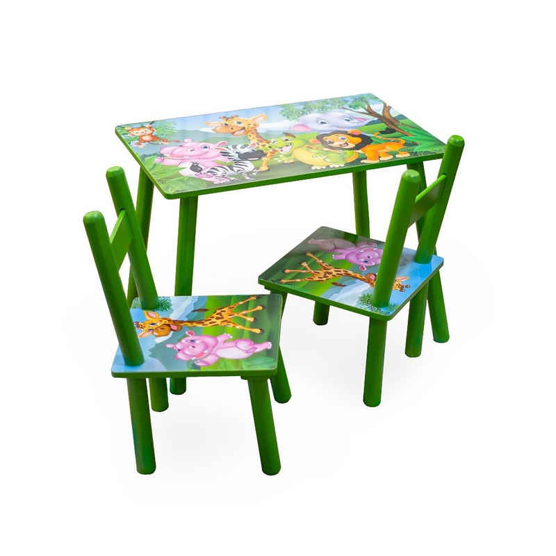 HTI-Line Kindersitzgruppe Kindertischgruppe Dschungel, (Set, 3-tlg., 1 Tisch, 2 Stühle), Kindertisch Kinderstuhl Kindermöbel