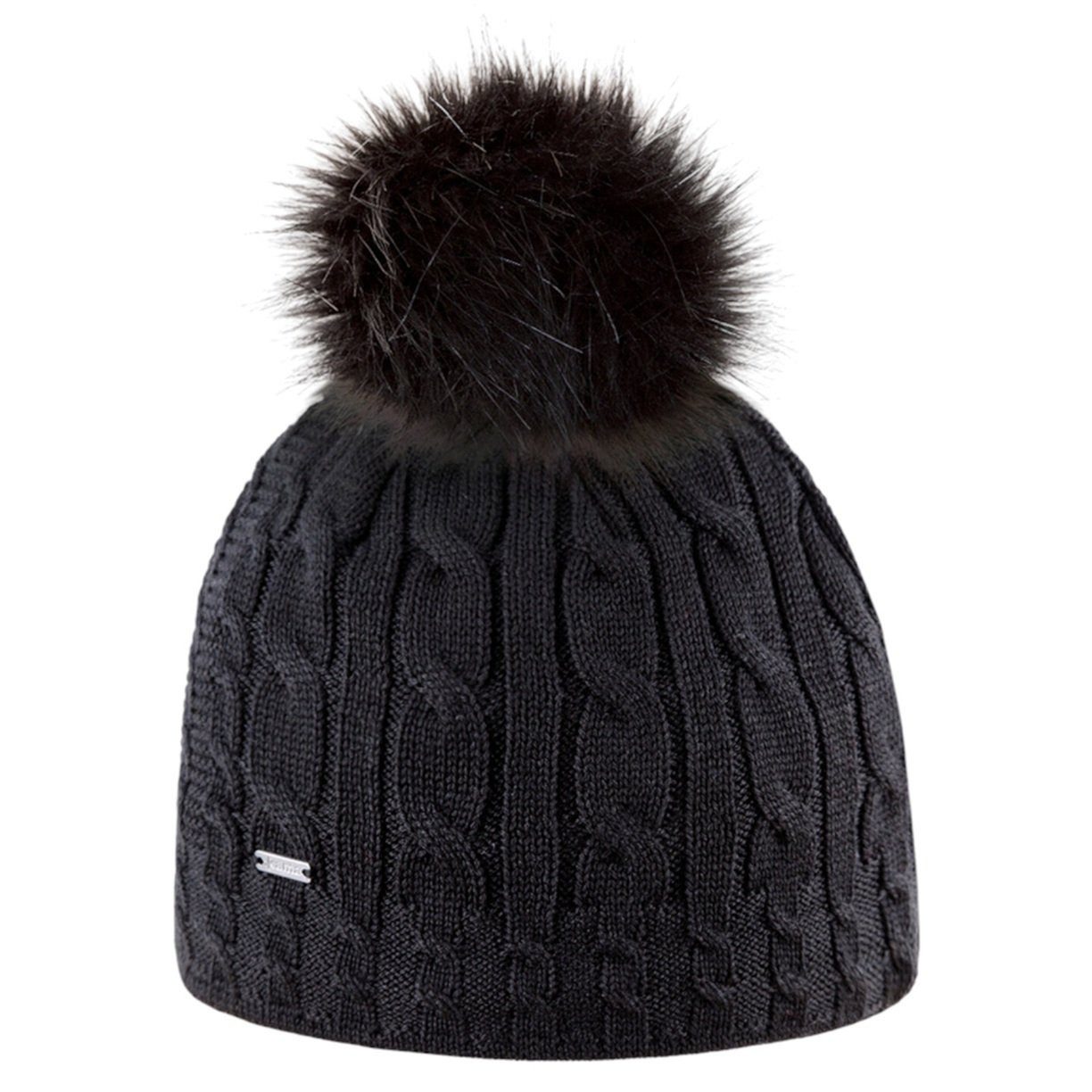 Strickmütze (Bommel) A121 Merino - Damen schwarz - 1 Stück