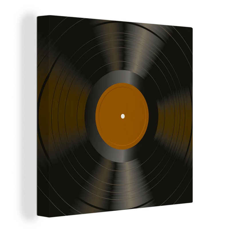 OneMillionCanvasses® Leinwandbild Vinyl - LP - Schallplatten - Braun, (1 St), Leinwand Bilder für Wohnzimmer Schlafzimmer