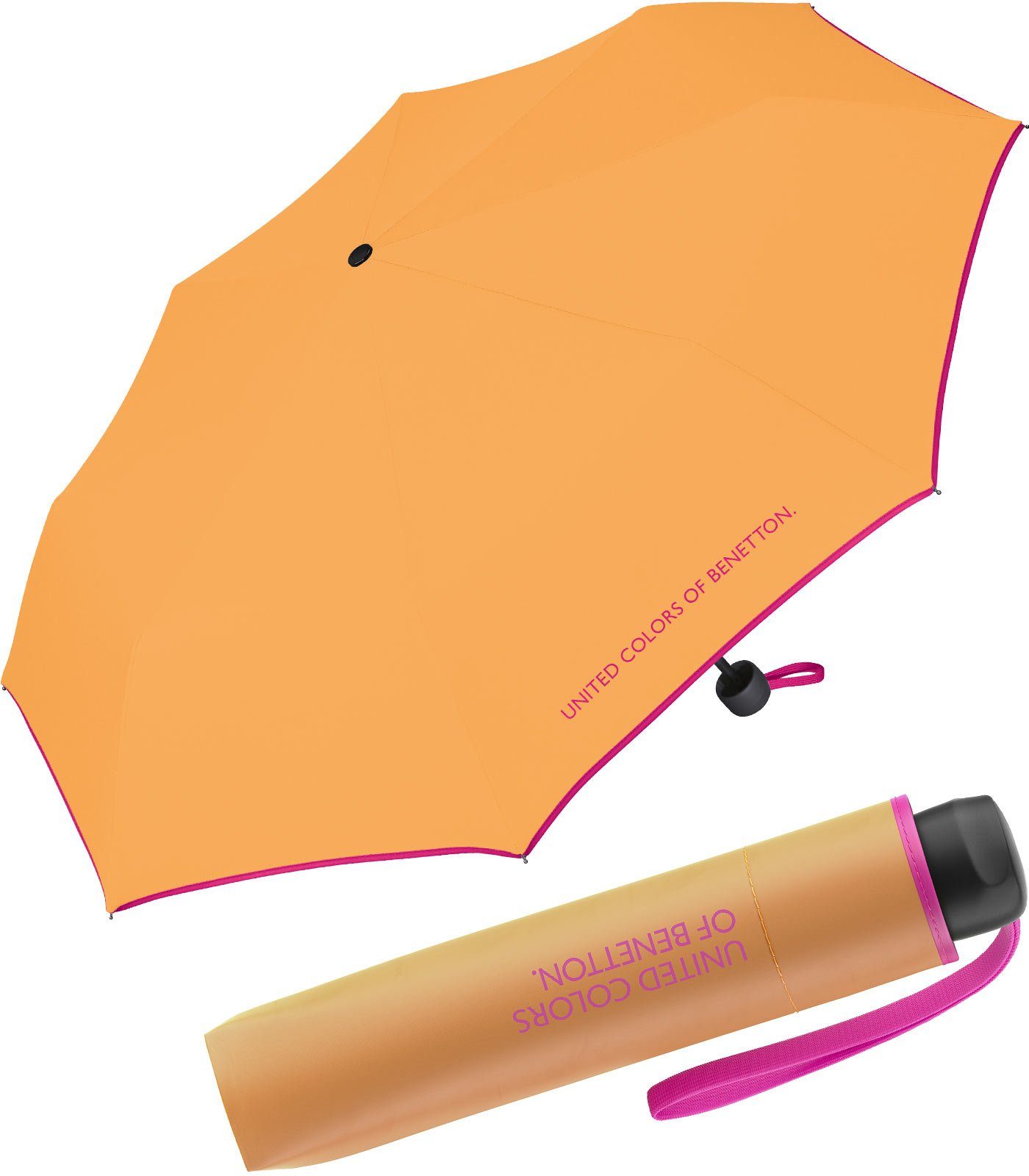 United Colors of Benetton Taschenregenschirm Super Mini - uni, leicht und farbenfroh orange-pink