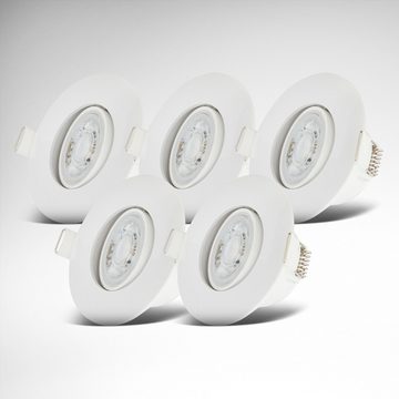 B.K.Licht LED Einbauleuchte LED Einbauleuchten IP65 5er-Set Kunststoff Weiß, LED fest integriert, Warmweiß, Dimmbar inkl. 5 x LED-Platine 4,9W 480lm 3.000K