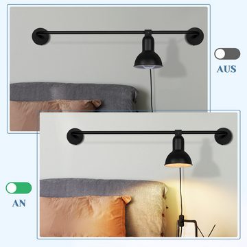 ZMH Wandleuchte Innen schwarz - Retro E27 Wandlampe mit Schalter für Wohnzimmer, Glühbirne flexibel verwenden, ohne Leuchtmittel, 350° drehbar, Schlafzimmer, Flur