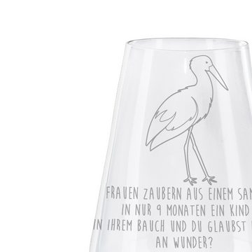Mr. & Mrs. Panda Weißweinglas Storch - Transparent - Geschenk, Schwangerschaft, Weißweinglas, Tierm, Premium Glas, Liebevoll gestaltet