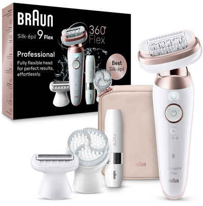 Braun Epilierer Silk-épil Flex 9 9-360, mit Rasier-, Trimmer- & Peelingaufsatz, Mini-Rasierer für das Gesicht