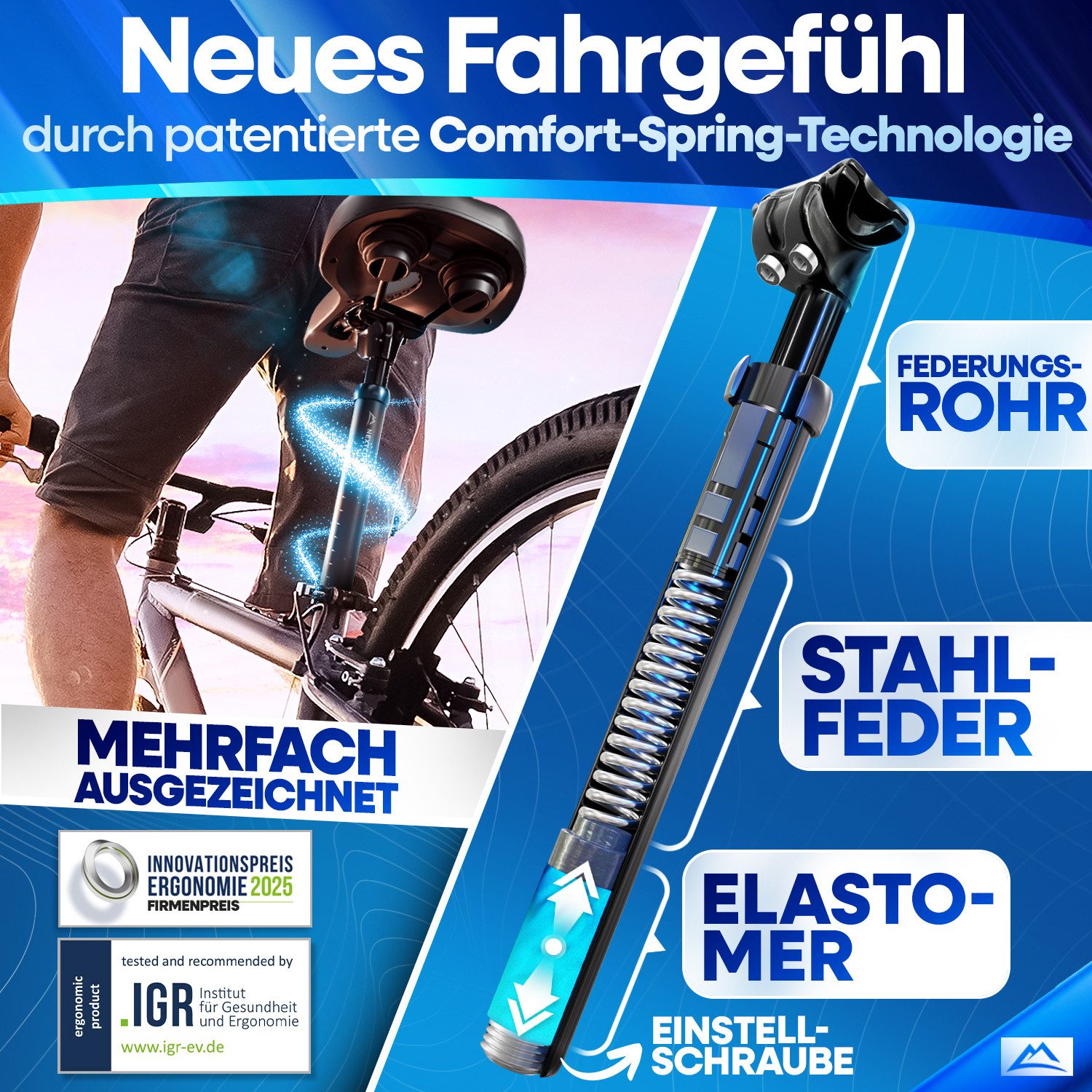 Nextcover Sattelstütze NEXTCOVER® Sattelstütze gefedert mit 27.2/30.9/31.6mm Durchmesser