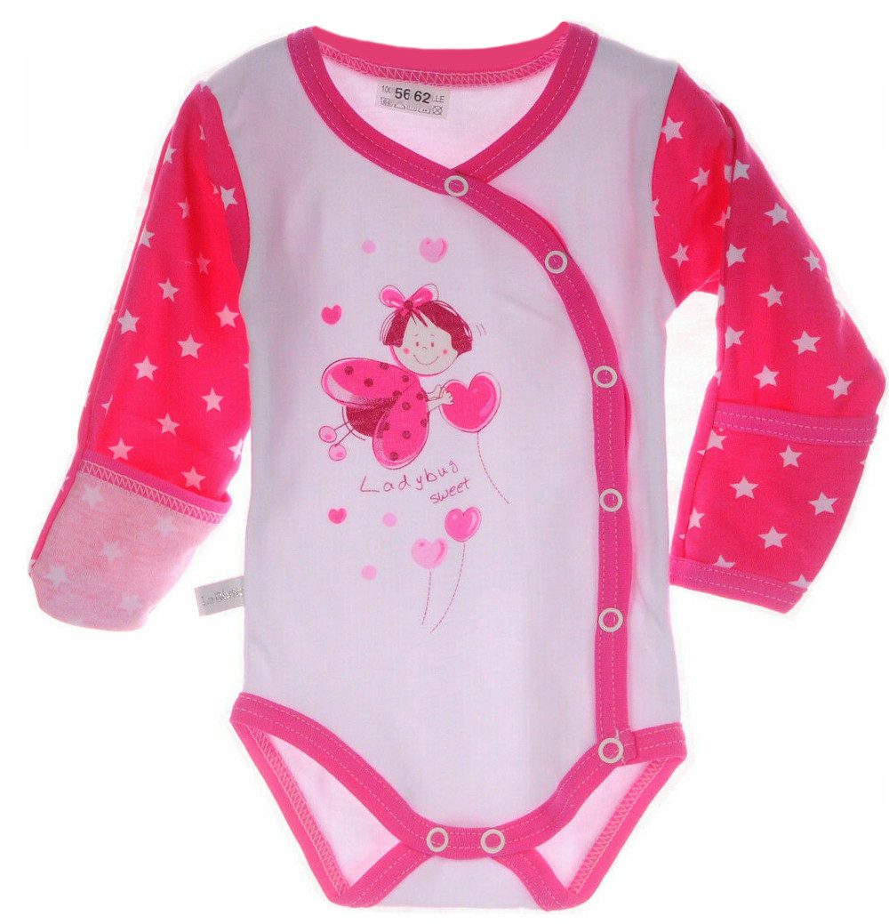 La Bortini Wickelbody Baby Langarmbody in weiß pink mit Marienkäfer aus reiner Baumwolle, 44 50 56 62 68 74 80 86 92 98 104