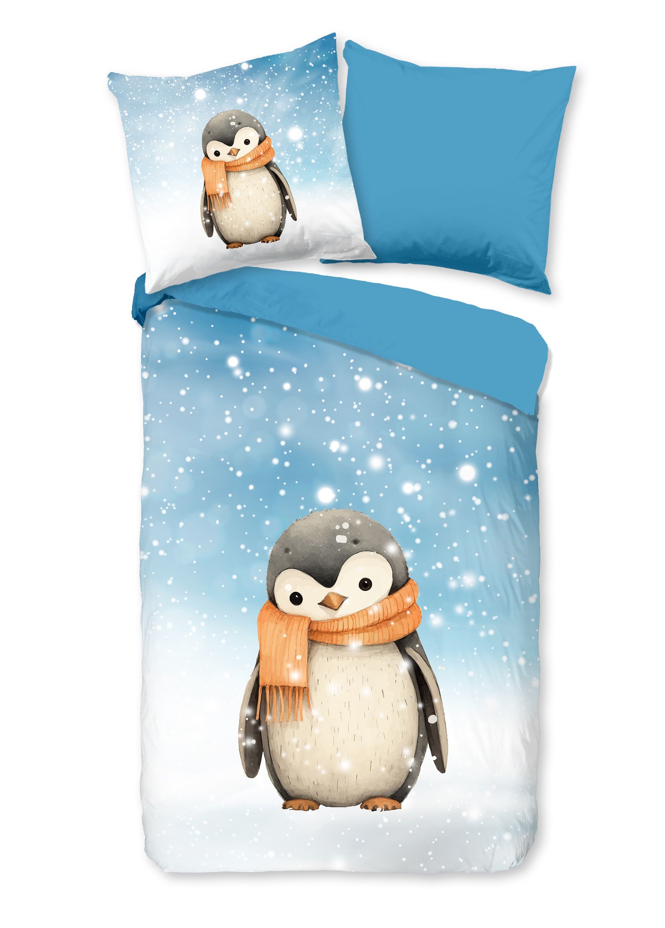 good morning Bettwäsche Comfort Baumwolle, Flanell, 2 teilig, Pinguin, Schneeflocken, Wendebettwäsche
