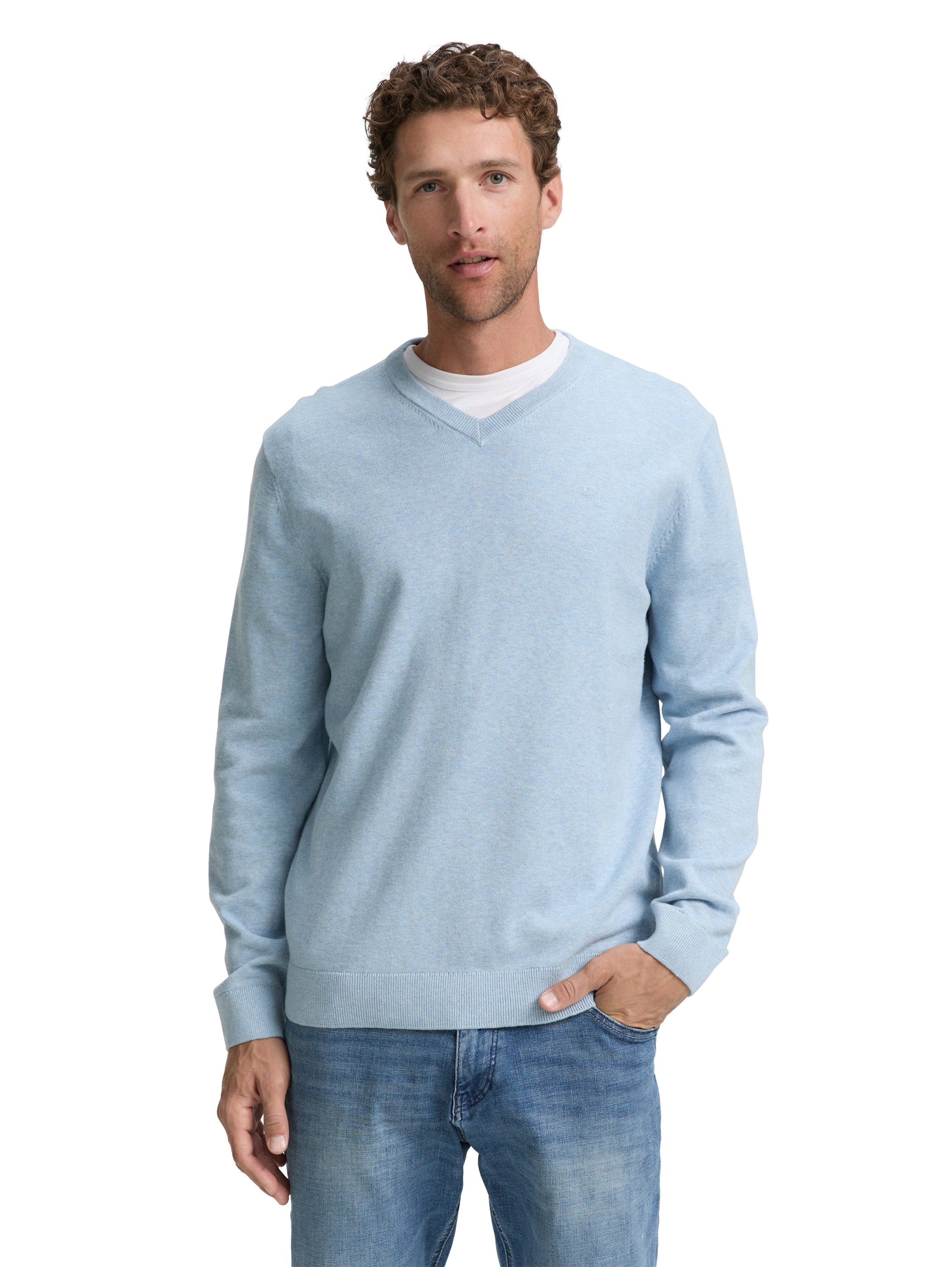 TOM TAILOR V-Ausschnitt-Pullover mit kleiner Logo-Stickerei