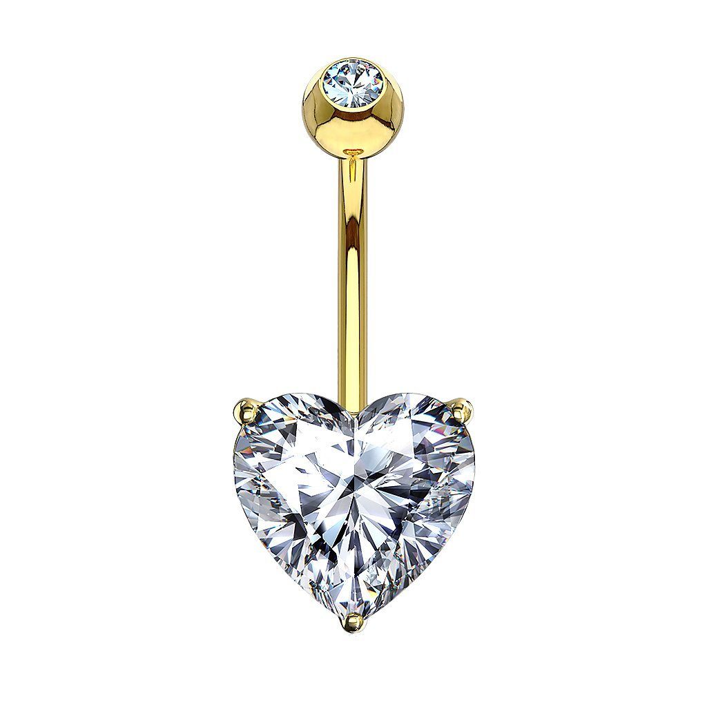 Taffstyle Bauchnabelpiercing Echtgold 585 Herz Zirkonia Kristall 14 Karat Gold Piercing (Edles Bauchnabelpiercing aus massivem 585 Echtgold mit funkelndem Herz-Kristall – hochwertiger Schmuck für einen stilvollen Look)