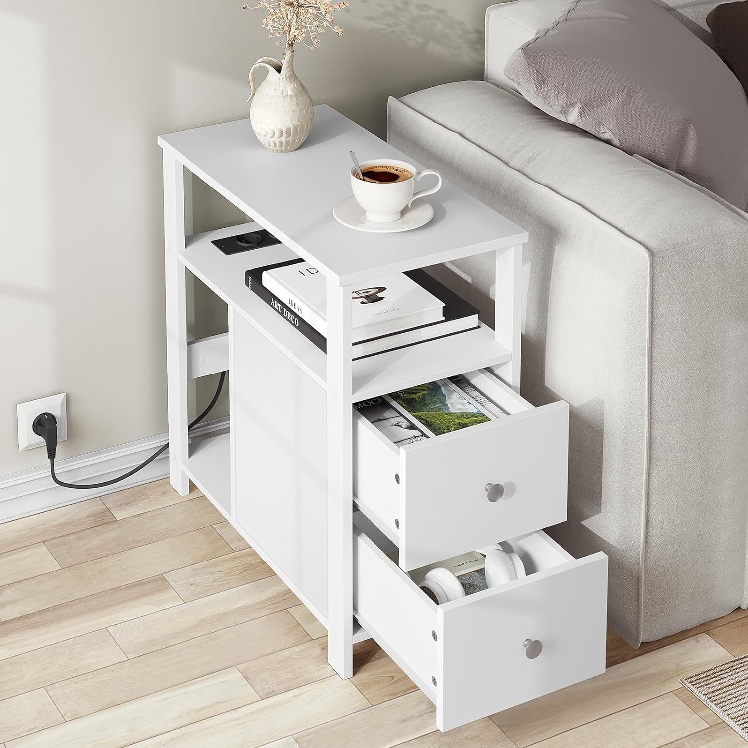 Woltu Beistelltisch, Nachttisch mit ladestation, 60x60x30 günstig online kaufen