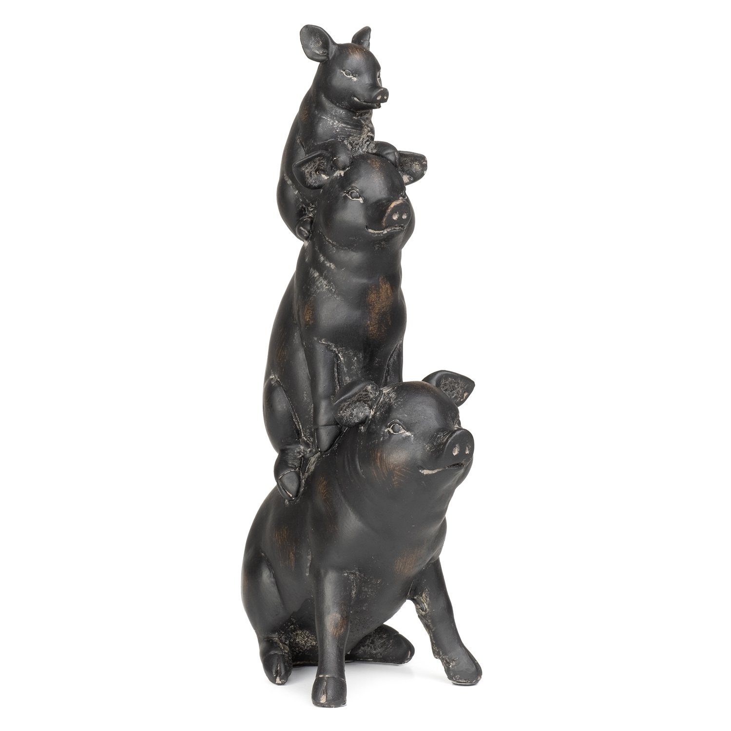 aus Dekofigur Deko-Figur aufeinander schwarz, Dekoelement Moritz Dekofigur Dekoration Polyresin Figuren Polyresin sitzt Schweinefamilie aus