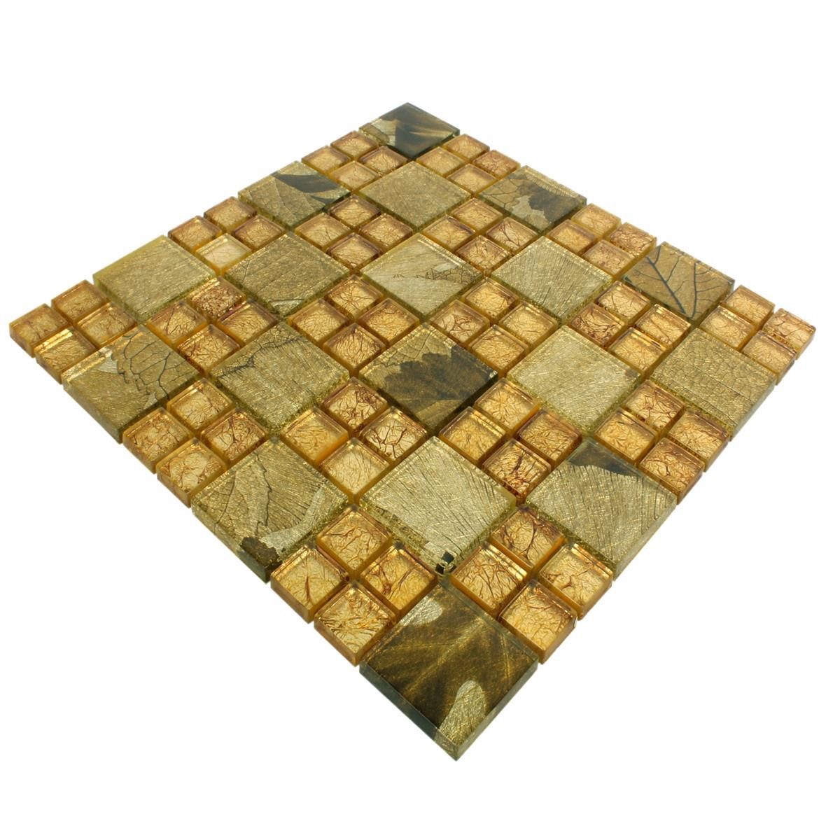 Mosafil Mosaikfliesen Glasmosaik Fliesen Firebird, Glas 30.000x30.000, gold, Wasserfest