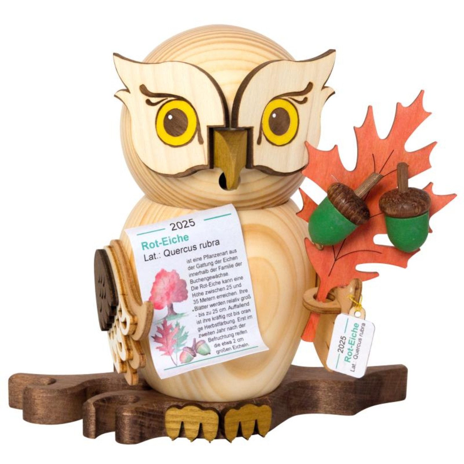 Kuhnert Räuchermännchen Kuhnert Raucheule Jahreseule 2025 Roteiche, Erzgebirgische Holzkunst