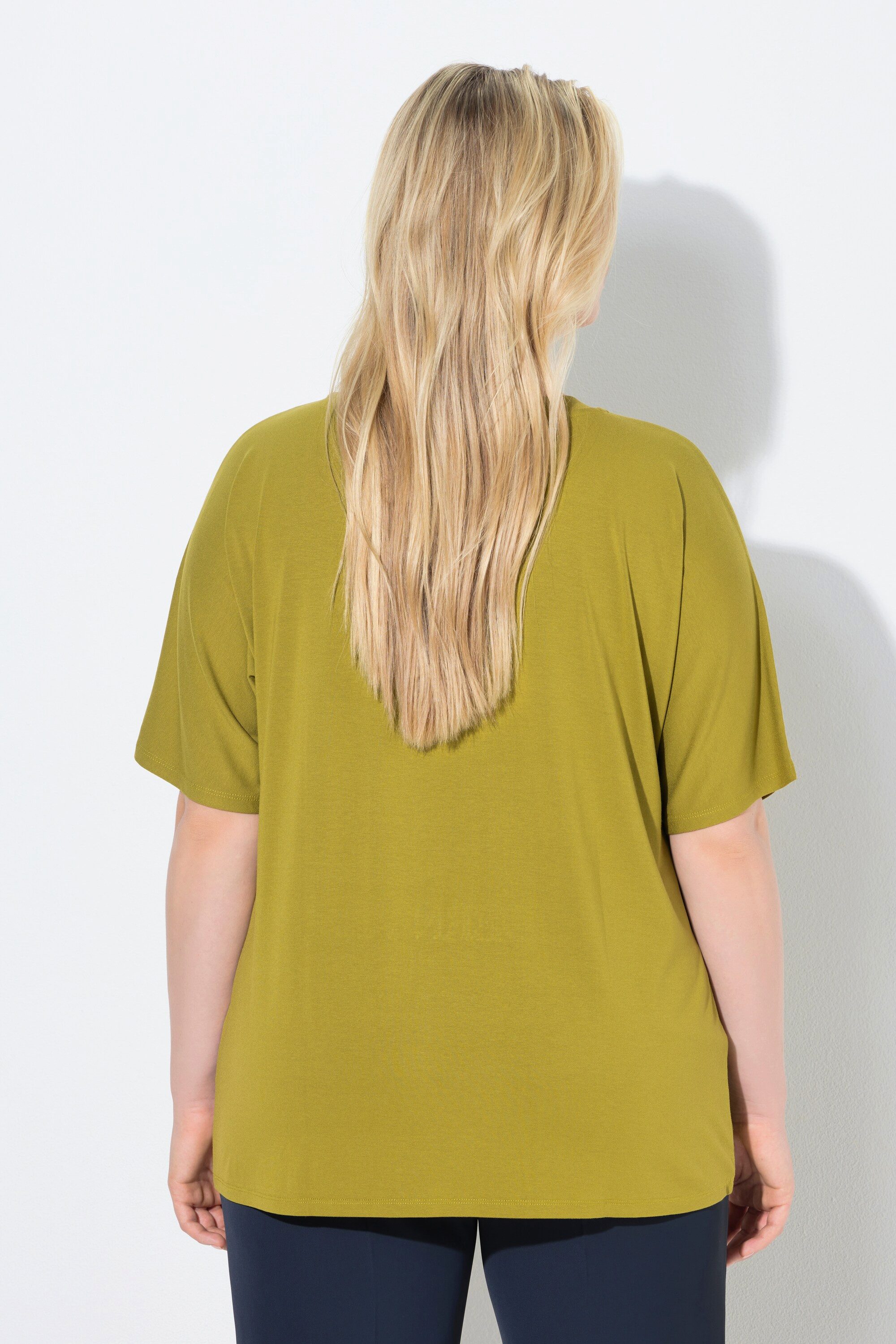 Ulla Popken T-Shirt T-Shirt Ziersteine Oversized Rundhals Halbarm