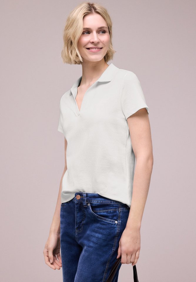 STREET ONE Poloshirt mit geschlitztem Rundhalsausschnitt