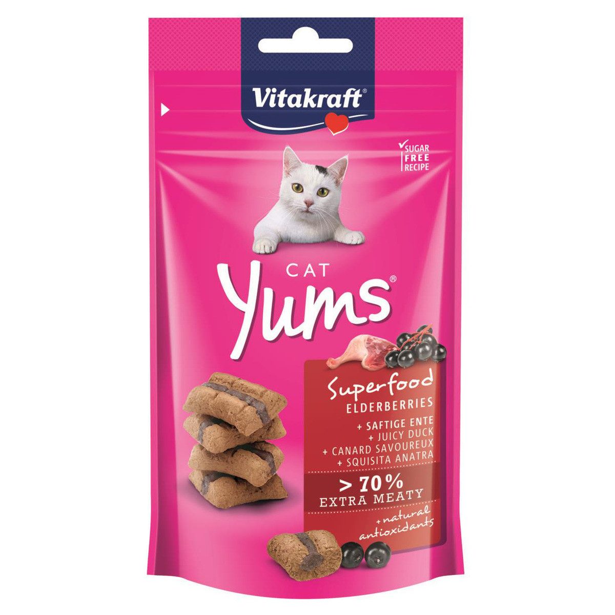 Vitakraft Cat Yums + Superfood Holunder 40 g, Snack für: Katze