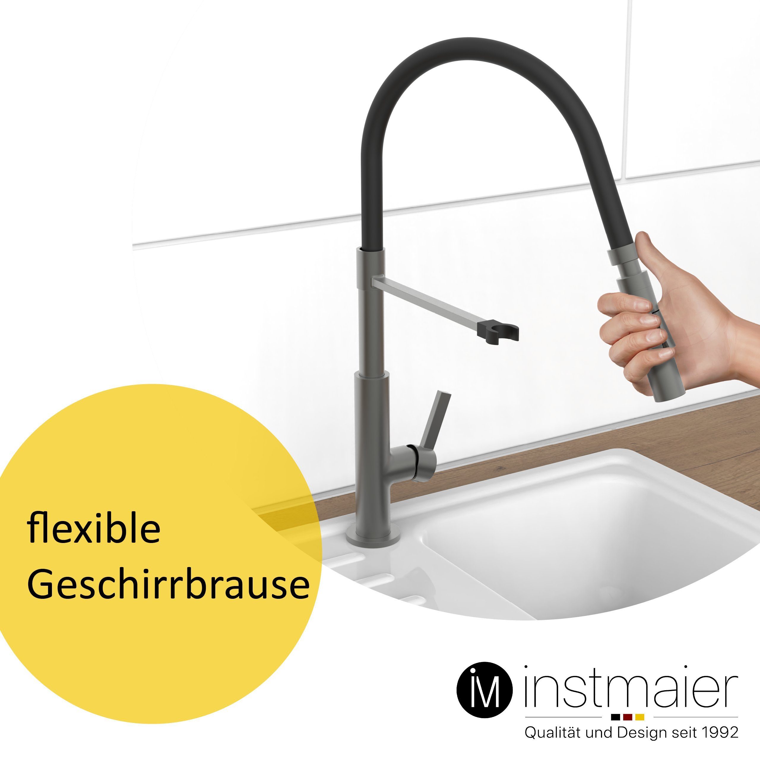 Auslauf, hohem flexible instmaier mit Küchenarmatur 2 Strahlarten Spültischarmatur K4, Handbrause Graphit