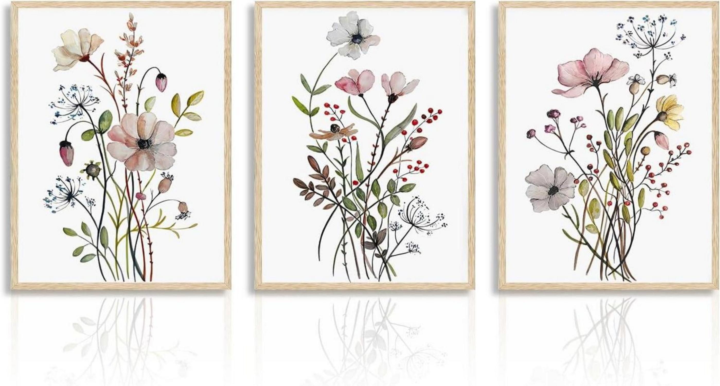 Dazzlewall Leinwandbild 3er Set Wildblumen Leinwandbilder günstig online kaufen