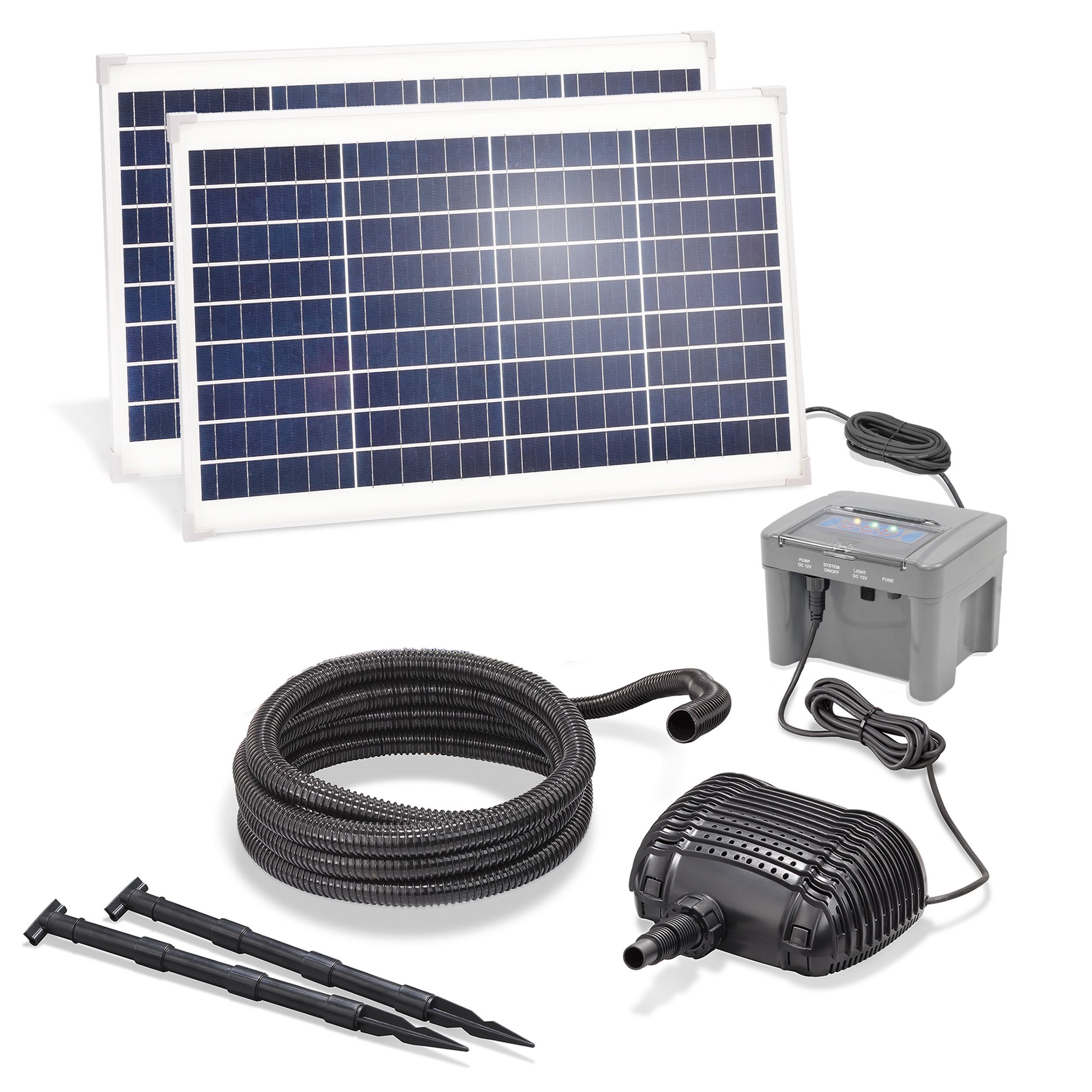 esotec Bachlaufpumpe Solar Bachlaufpumpenset 70/2800 + 12,8V/12Ah LiFe-Akkuspeicher 101942 (Komplettset)