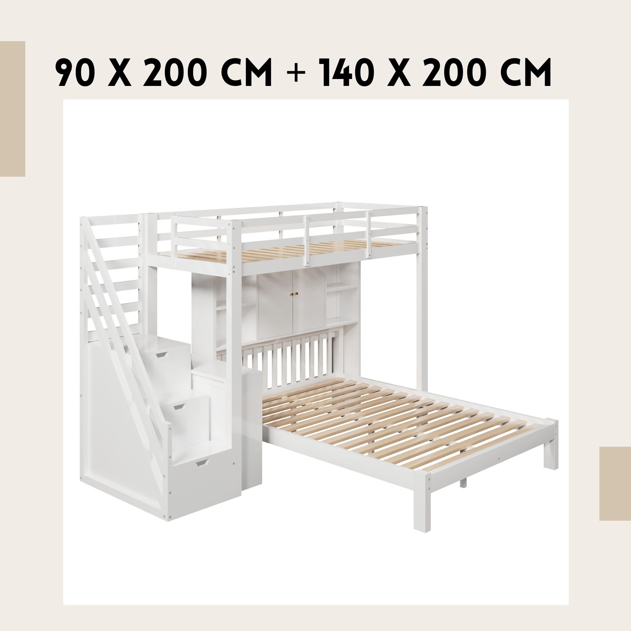 SeedWave Etagenbett Kinder-Etagenbett 90x200cm + 140x200cm günstig online kaufen